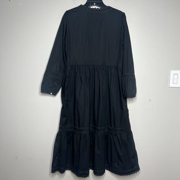 J.Crew Long Sleeve Eyelet-Trim Tiered Midi Dress Cotton Poplin Size SV-Neck Boho - Picture 8 of 15